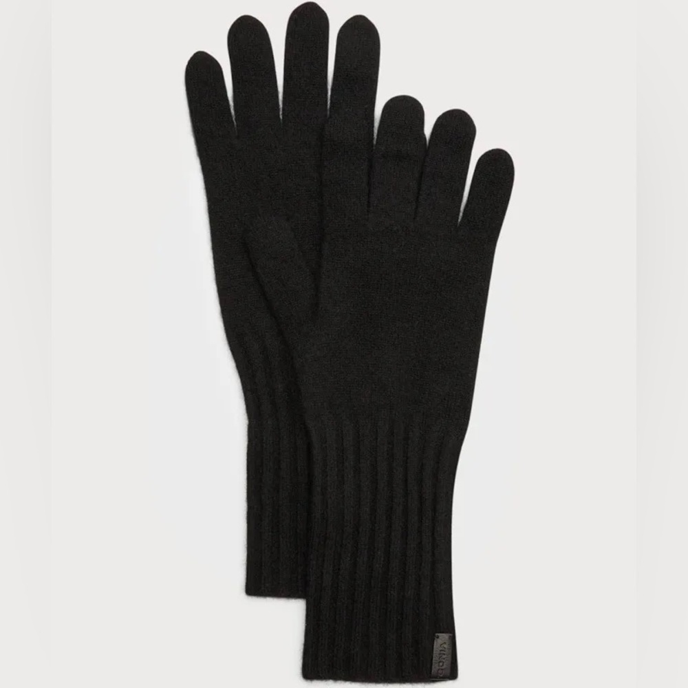 VINCE WOMENS LONG RIB KNIT CUFF CASHMERE GLOVES BLACK OS NWOT